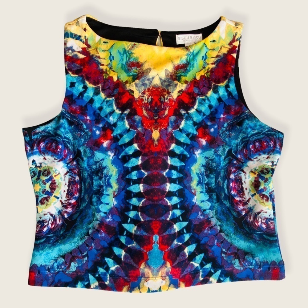 Bisou Bisou Cropped Tie Dye Lined Tank Dressy Top Size M